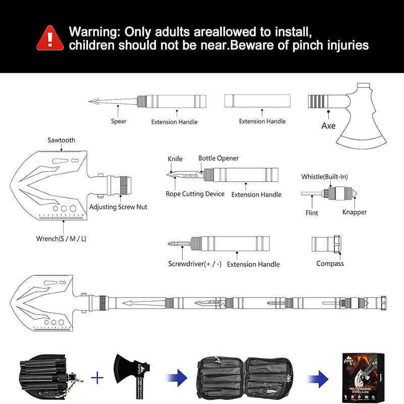 25 - in - 1 Survival Multi - Tool Shovel Kit for Outdoor Adventures - Lexians