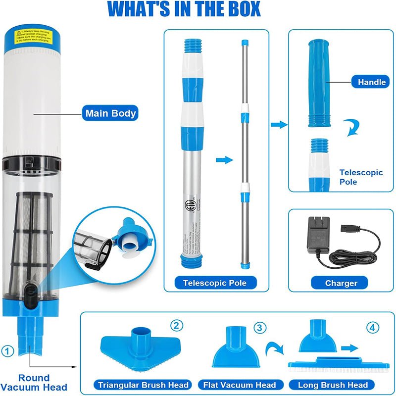 3 in 1 Cordless Rechargeable Pool Vacuum Cleaner - Lexians