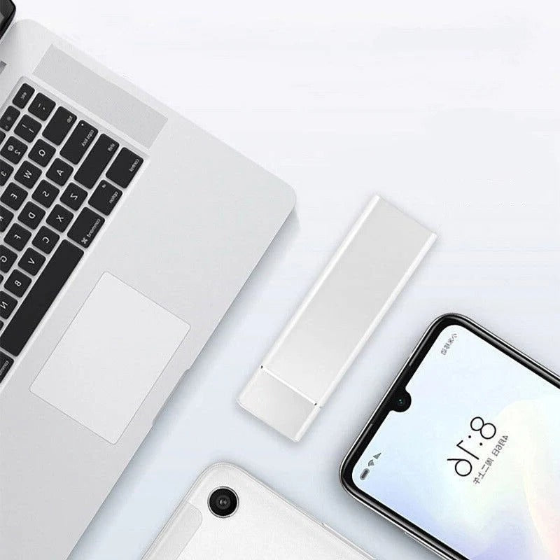 8TB Portable SSD External Hard Drive, sleek black design, offers high-speed USB 3.1, compact and lightweight for easy transpo