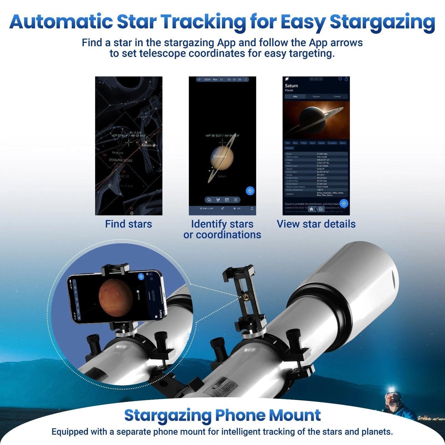 Advanced Stargazing Telescope with Star Tracking App for Adults - Lexians