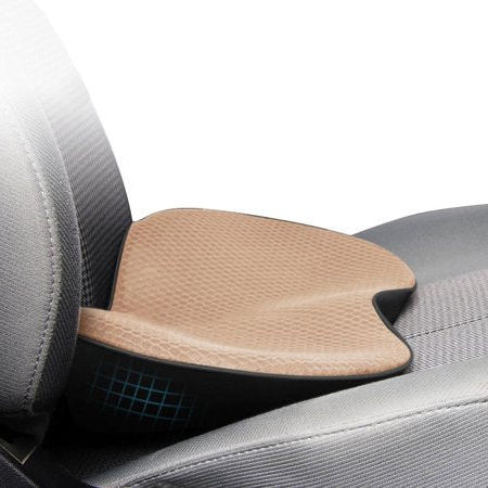 "Comfortable car seat cushion for short drivers, memory foam, 3.5 inches thick, raises height, ergonomic, breathable fabric"