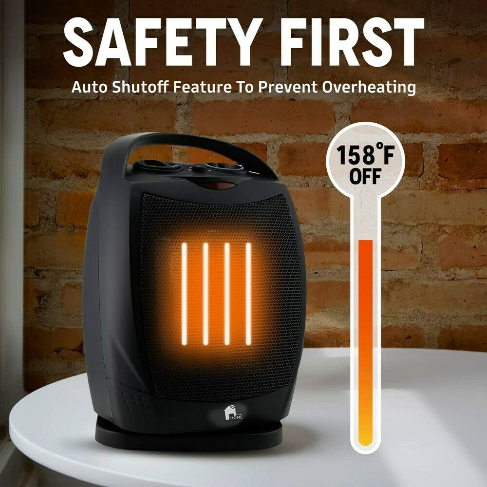 "Compact electric space heater with sleek design, oscillating function, and quiet operation for cozy indoor warmth."