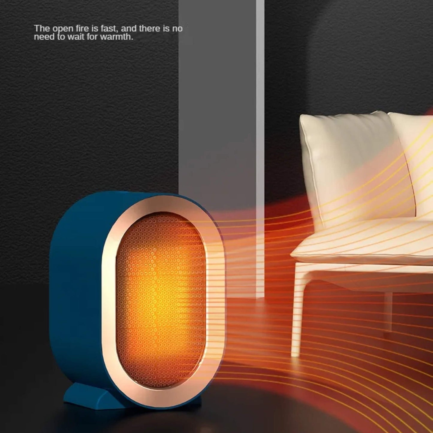 "Compact portable electric heater with energy-efficient ceramic element, ideal for heating small spaces, shown in stylish des