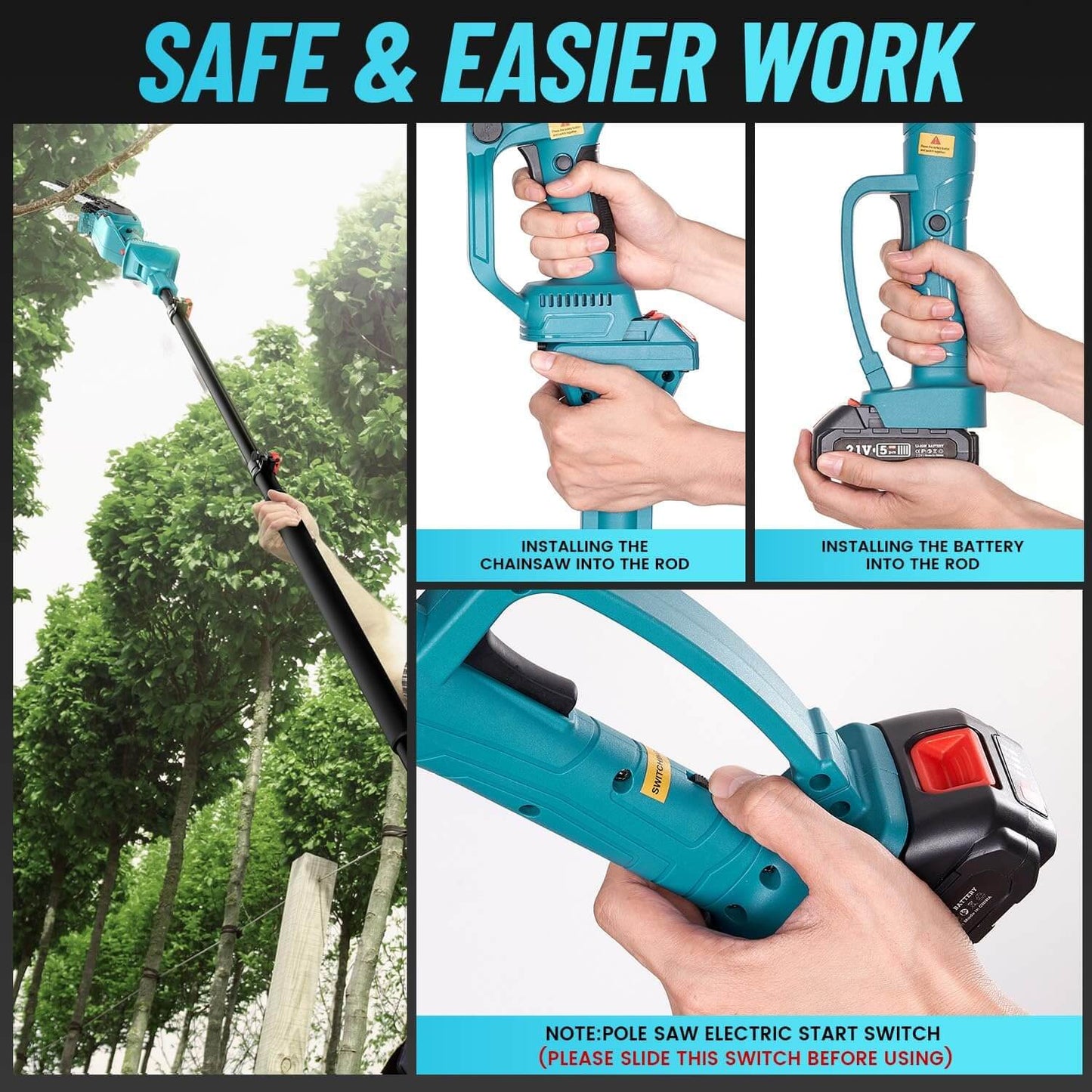 Cordless 8 inch Chainsaw & Pole Saw for Gardeners - Lexians