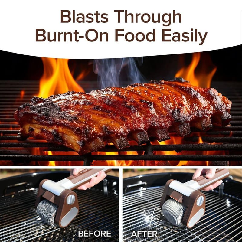 Cordless Bristle - Free Grill Brush with Stainless Steel Roller - Lexians