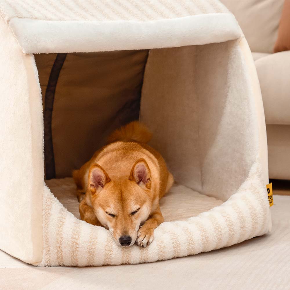 Cozy Orthopedic Striped Dog Bed - Plush Hideaway for Pets - Lexians