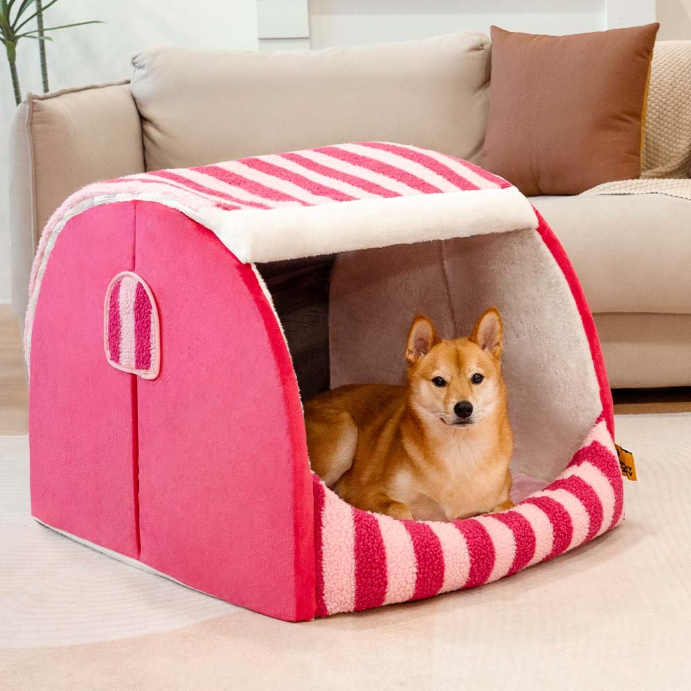 Cozy Orthopedic Striped Dog Bed - Plush Hideaway for Pets - Lexians