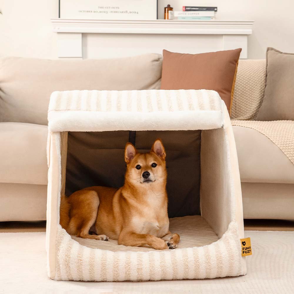 Cozy Orthopedic Striped Dog Bed - Plush Hideaway for Pets - Lexians