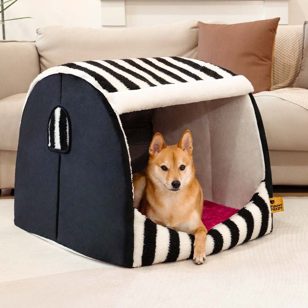 Cozy Orthopedic Striped Dog Bed - Plush Hideaway for Pets - Lexians