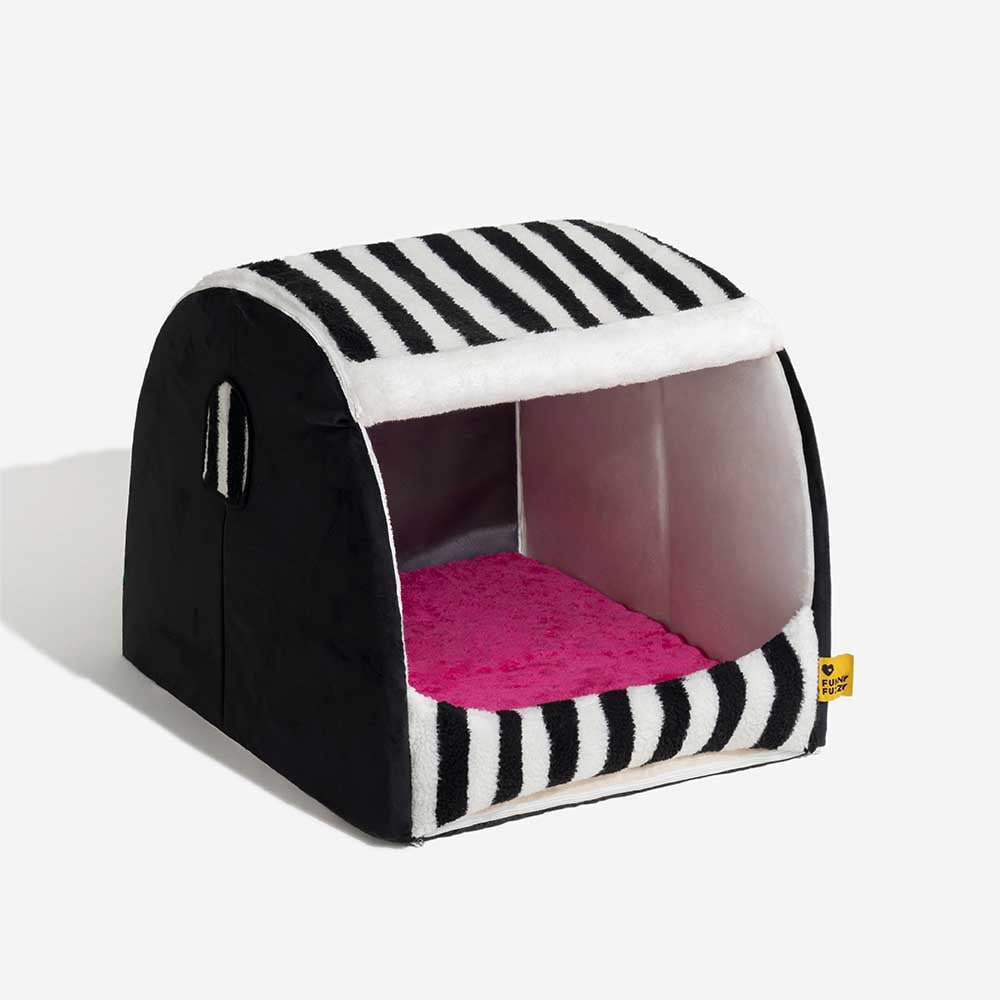 Cozy Orthopedic Striped Dog Bed - Plush Hideaway for Pets - Lexians