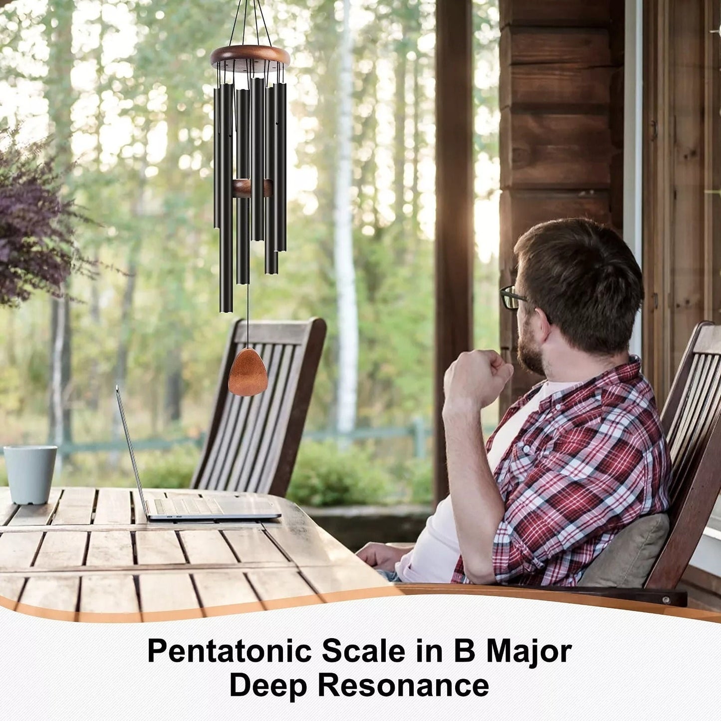 "Deep tone aluminum wind chimes for relaxation, outdoor decor, with sleek tubes and eco-friendly design for soothing ambiance
