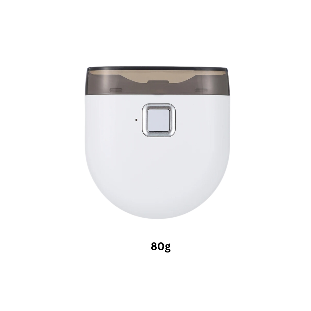 Dual-speed electric nail clipper with LED; white, sleek design for precise, safe, and convenient nail care for all ages.