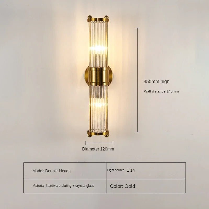 Elegant Gold or Chrome Cylindrical Glass Wall Light - Lexians