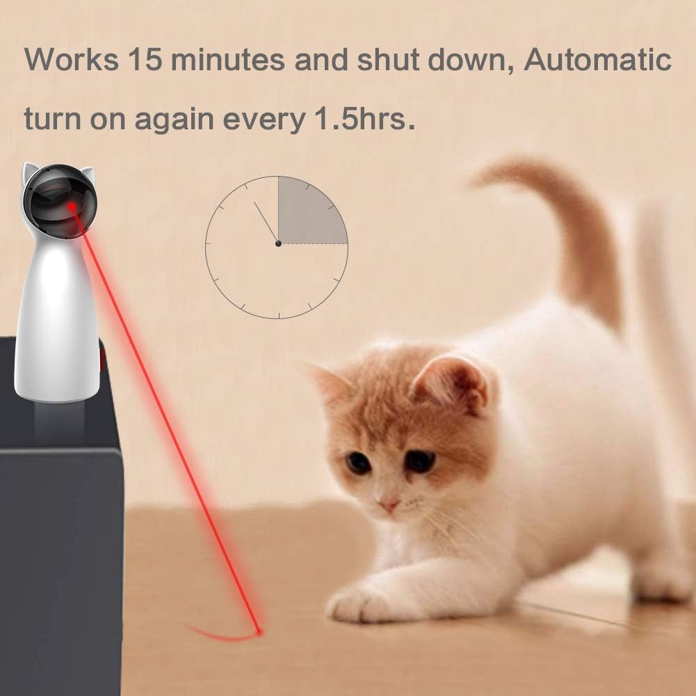 "Interactive Automatic Cat Laser Toy, white, dome shape with adjustable laser, ideal for engaging cats' hunting instincts."