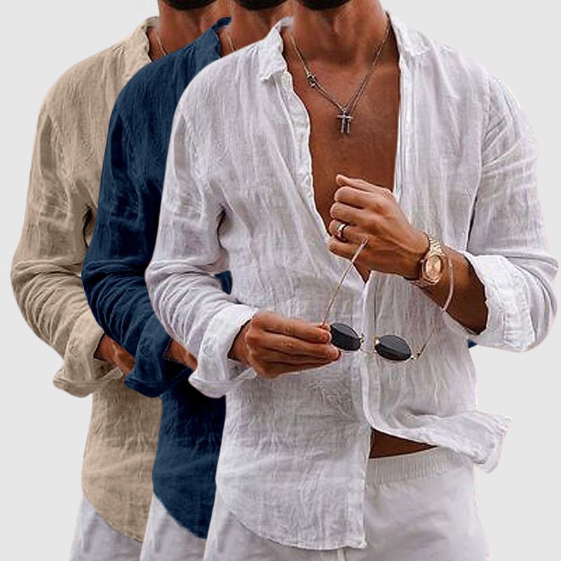 Men's Belmar Linen Shirt with Casual Rolled Sleeves - Lexians