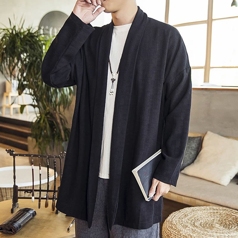 Men's Casual Mid - Length Cotton Linen Coat - Lexians