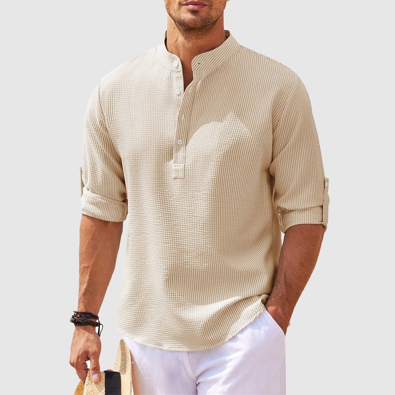 Men's Cotton Henley Shirt with Turn - Up Sleeves - Lexians