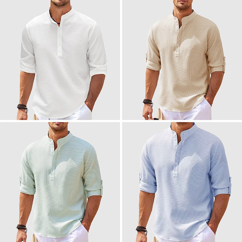 Men's Cotton Henley Shirt with Turn - Up Sleeves - Lexians