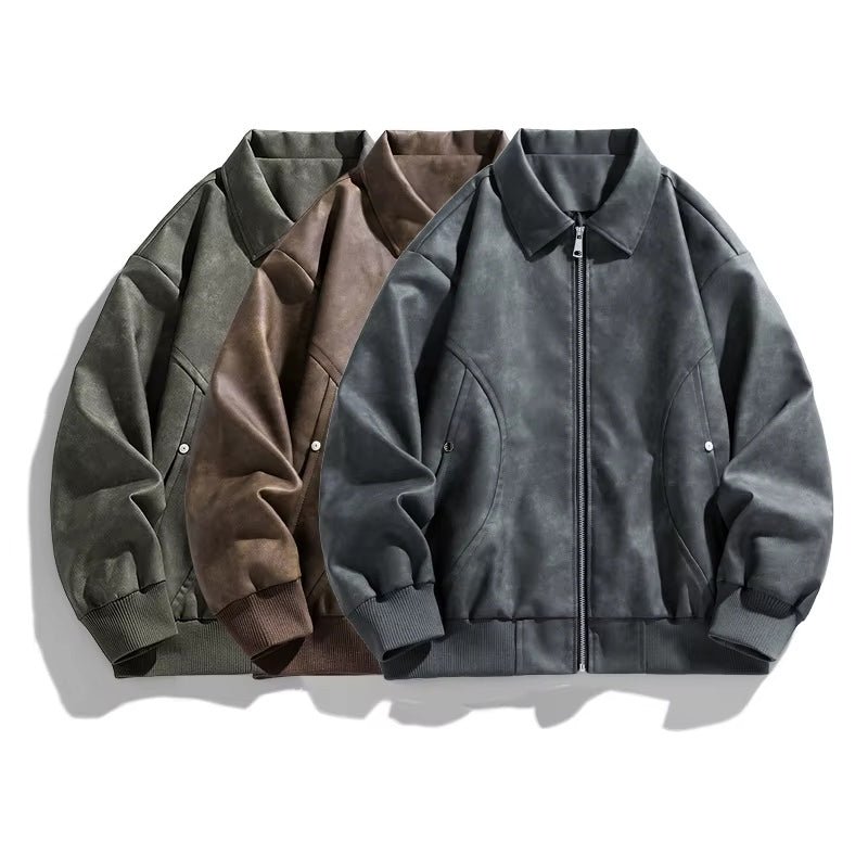 Men's Leather Bomber Jacket with Ribbed Cuffs and Hem - Lexians