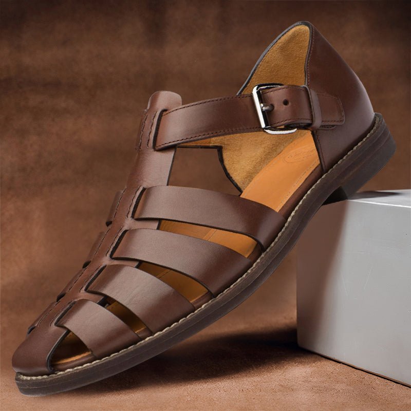 Men's Leather Fisherman Sandals with Rubber Sole - Lexians