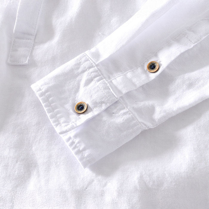 Men's Linen - Cotton Band Collar Shirt - Orvino Style - Lexians
