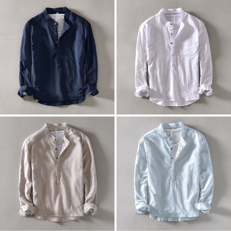 Men's Linen - Cotton Band Collar Shirt - Orvino Style - Lexians