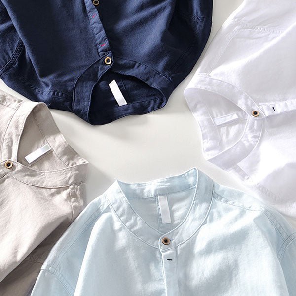 Men's Linen - Cotton Band Collar Shirt - Orvino Style - Lexians