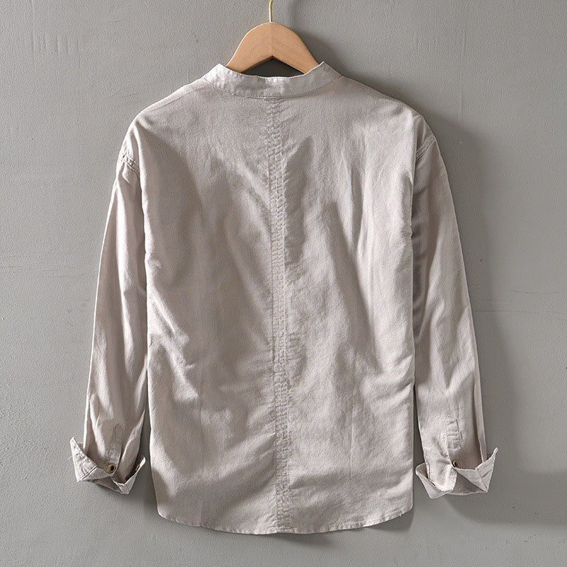 Men's Linen - Cotton Band Collar Shirt - Orvino Style - Lexians