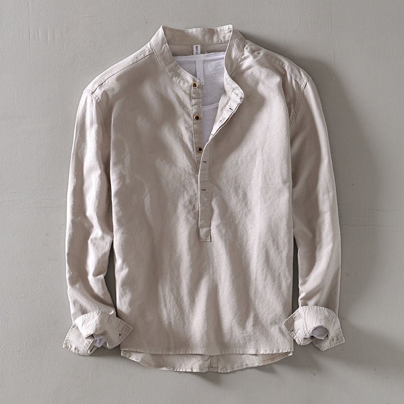 Men's Linen - Cotton Band Collar Shirt - Orvino Style - Lexians