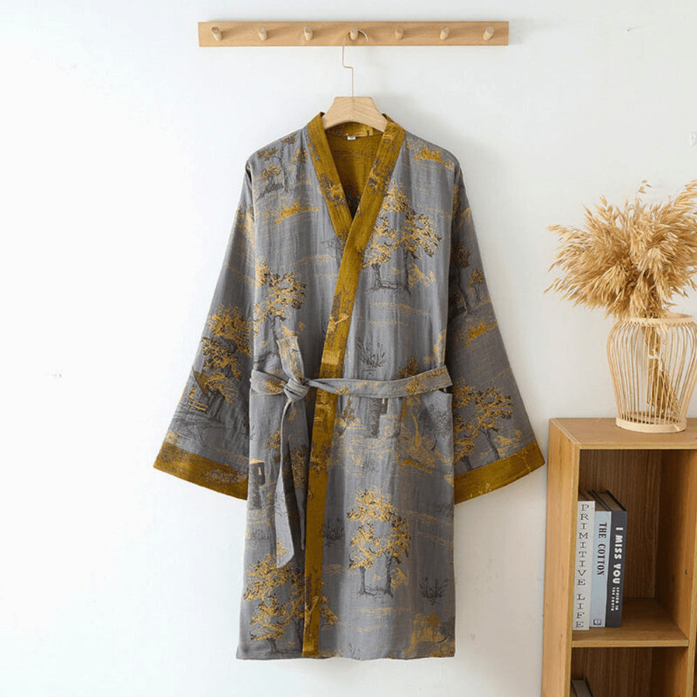 Men's Pure Cotton Rustic Kimono Bathrobe - Lexians