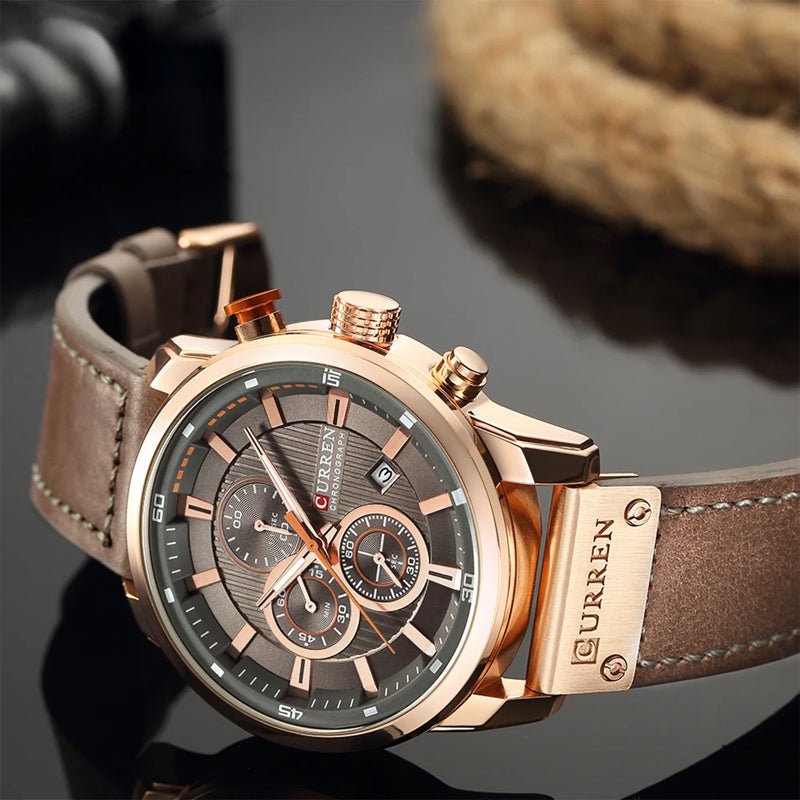 Men's Quartz Chrono Watch with Leather Imitation Strap - Lexians