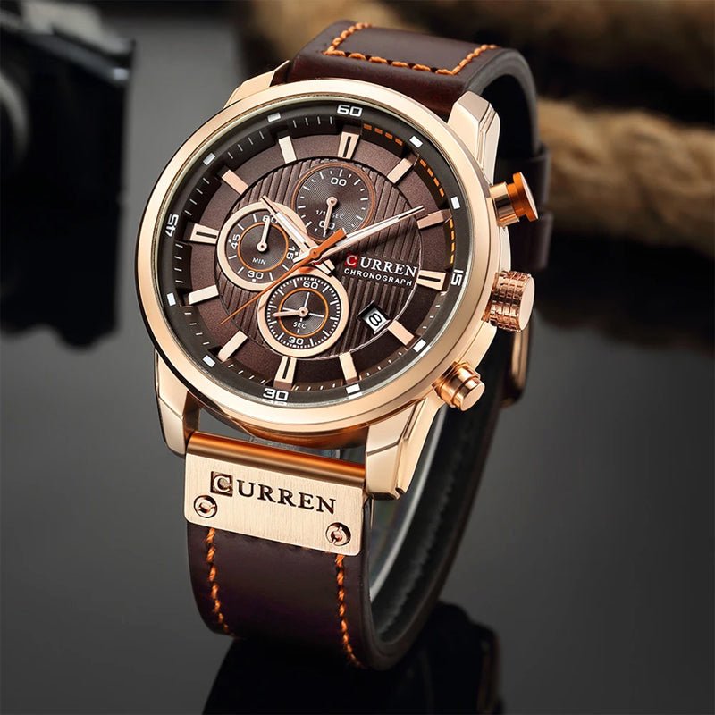 Men's Quartz Chrono Watch with Leather Imitation Strap - Lexians
