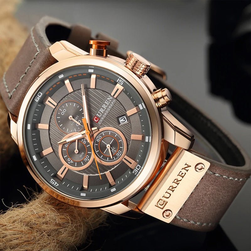 Men's Quartz Chrono Watch with Leather Imitation Strap - Lexians