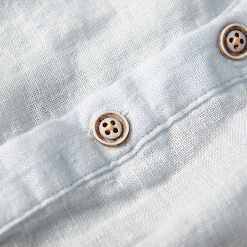 Men's Short Sleeve Cotton Linen Half Button Shirt - Lexians