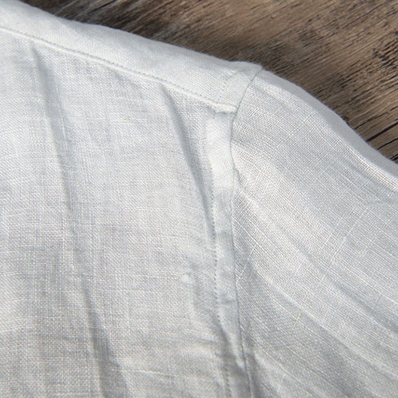 Men's Short Sleeve Cotton Linen Half Button Shirt - Lexians