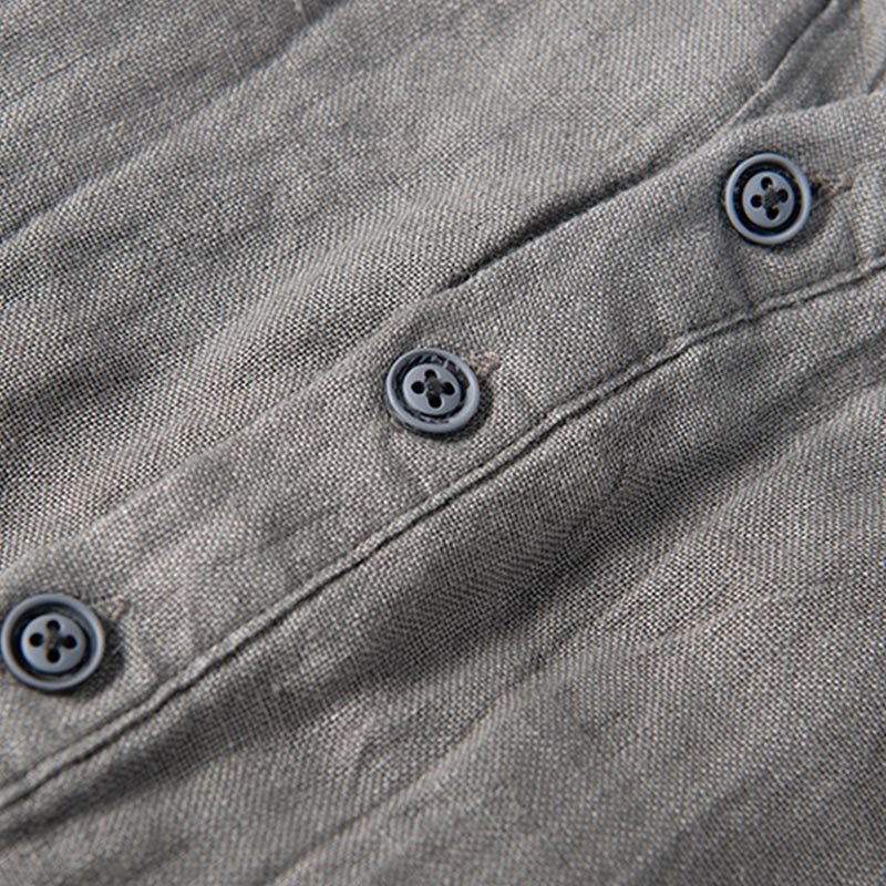 Men's Short Sleeve Cotton Linen Half Button Shirt - Lexians