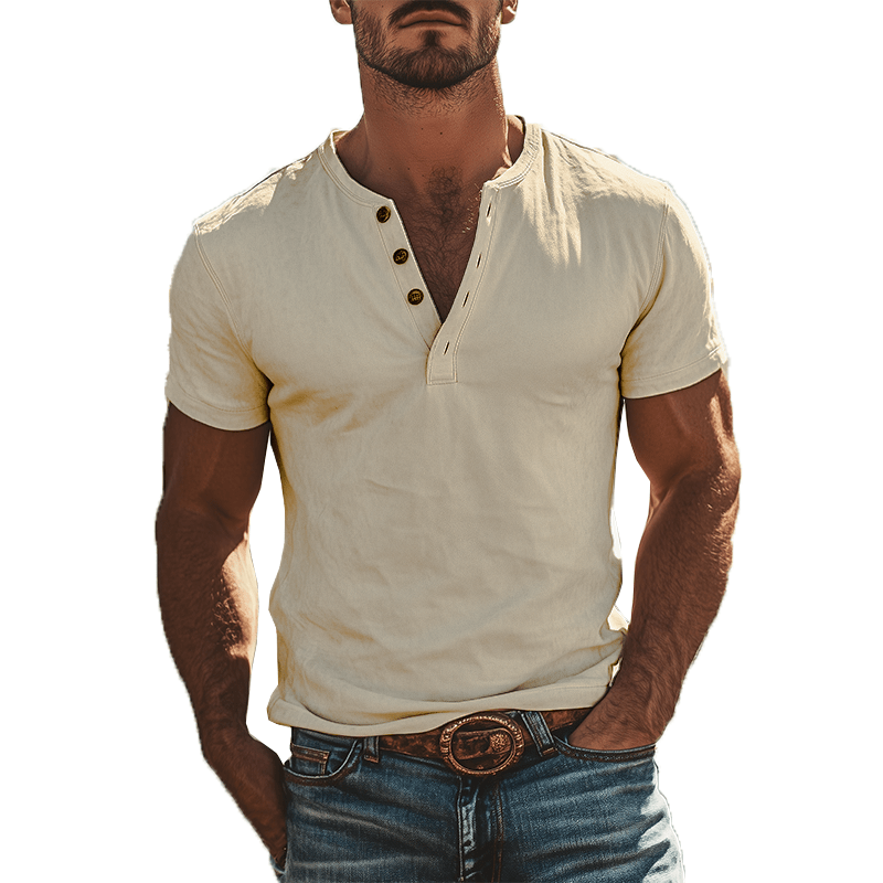 Men's Vintage Suede Henley Short Sleeve Tee - Lexians