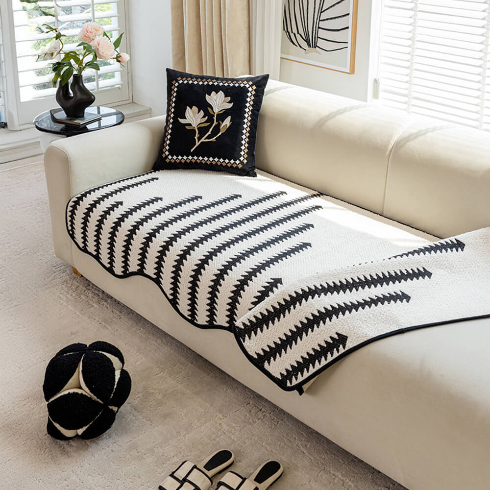 Modern Chenille Couch Cover with Chevron Stripes for Home - Lexians