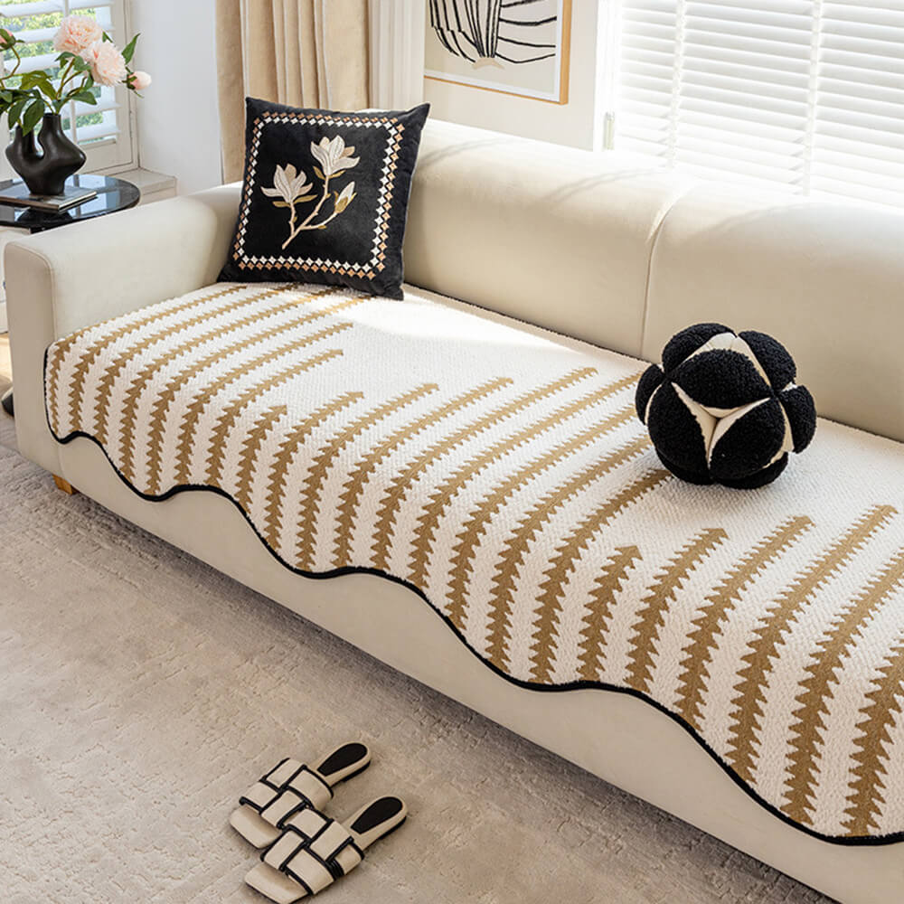 Modern Chenille Couch Cover with Chevron Stripes for Home - Lexians