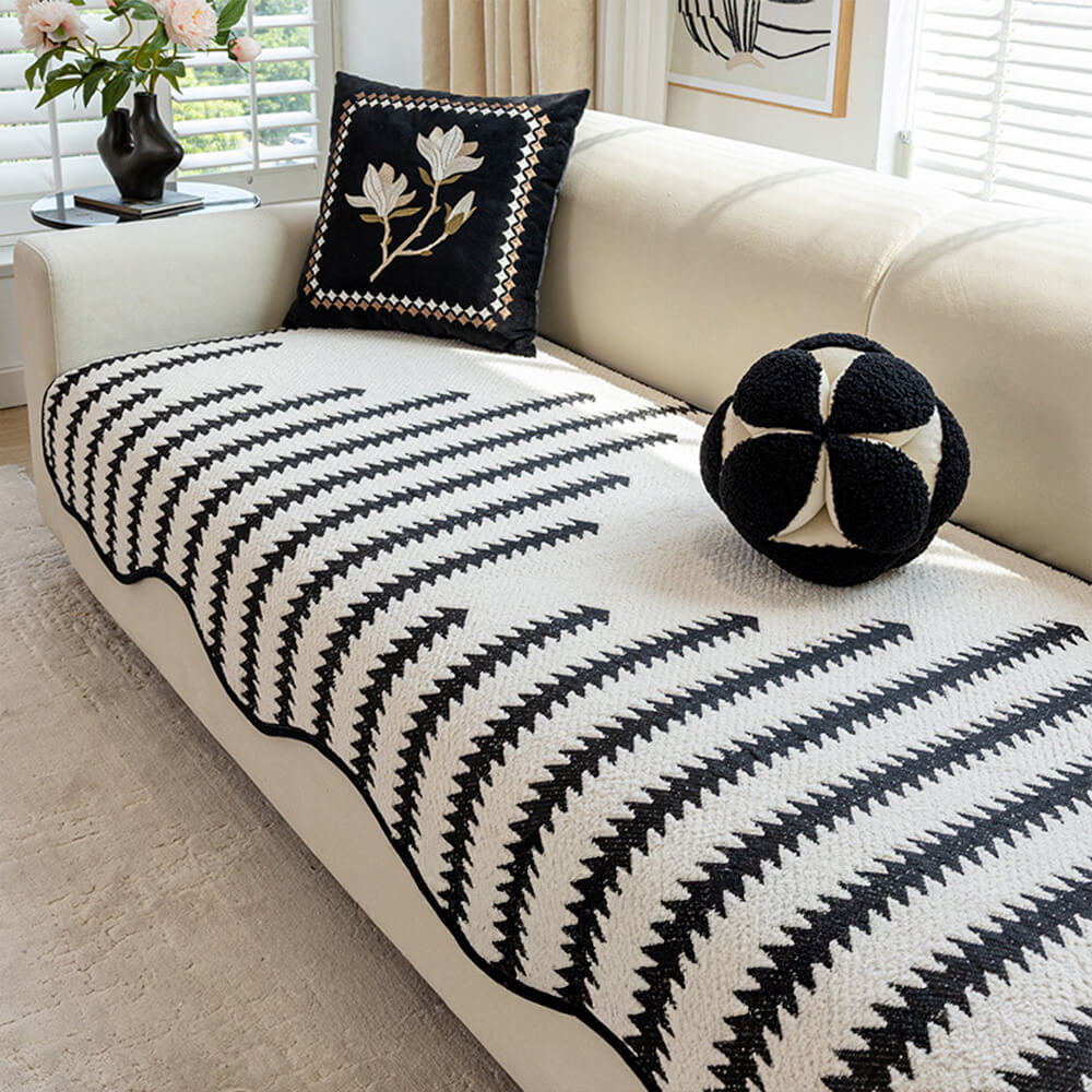 Modern Chenille Couch Cover with Chevron Stripes for Home - Lexians