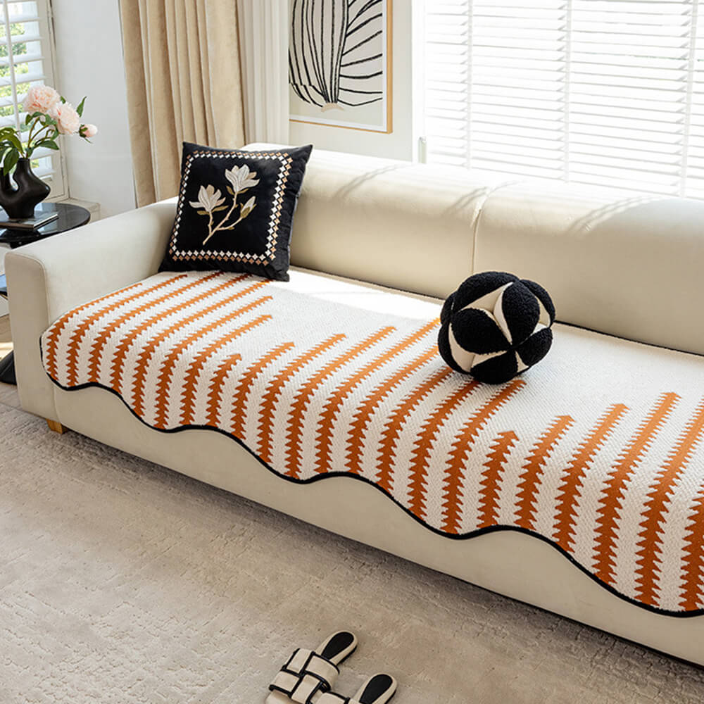 Modern Chenille Couch Cover with Chevron Stripes for Home - Lexians