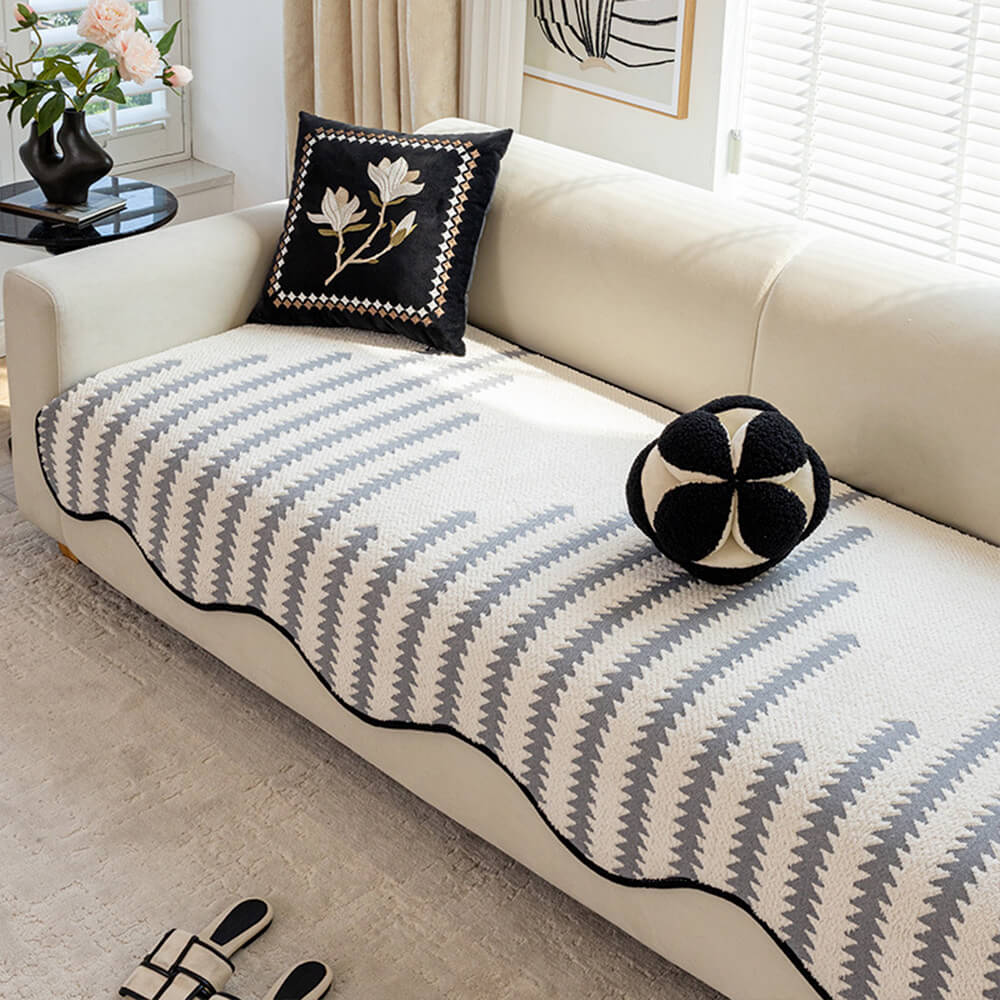 Modern Chenille Couch Cover with Chevron Stripes for Home - Lexians