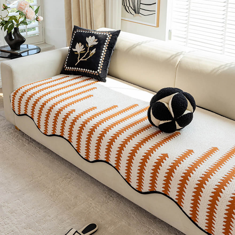 Modern Chenille Couch Cover with Chevron Stripes for Home - Lexians