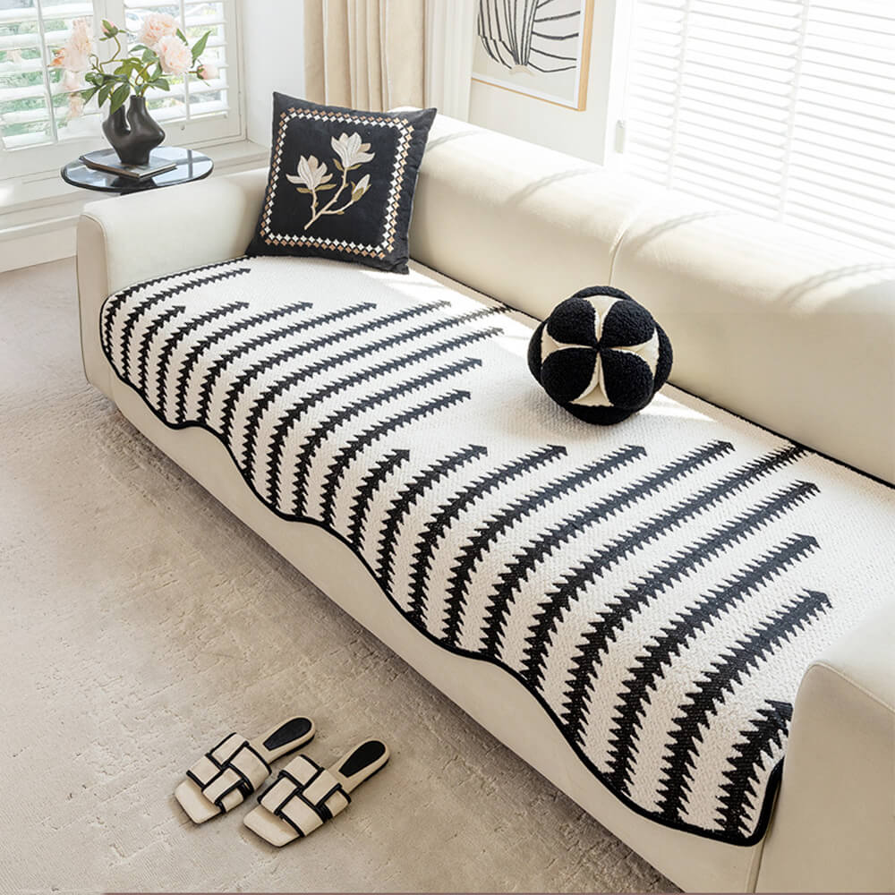 Modern Chenille Couch Cover with Chevron Stripes for Home - Lexians