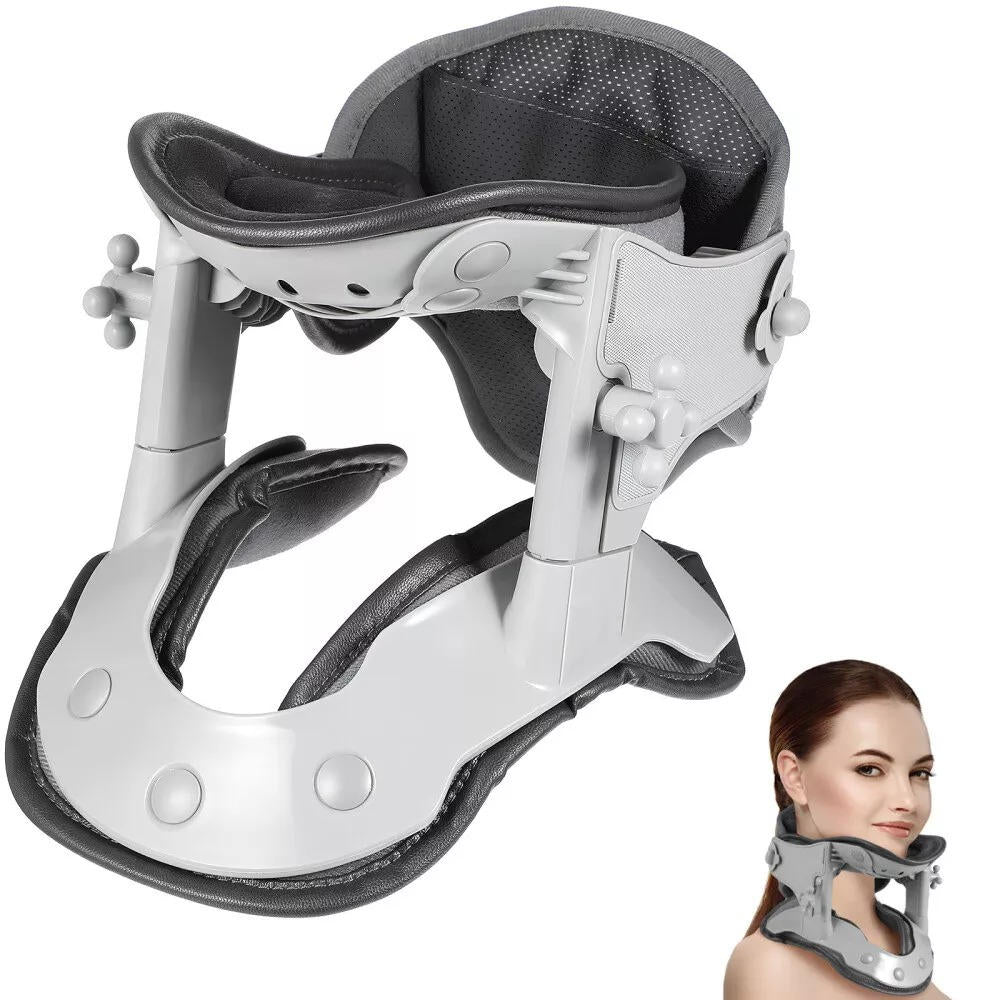 Neck Stretcher Traction Device with heat, adjustable heights; ergonomic design, precision pressure points for neck pain relie