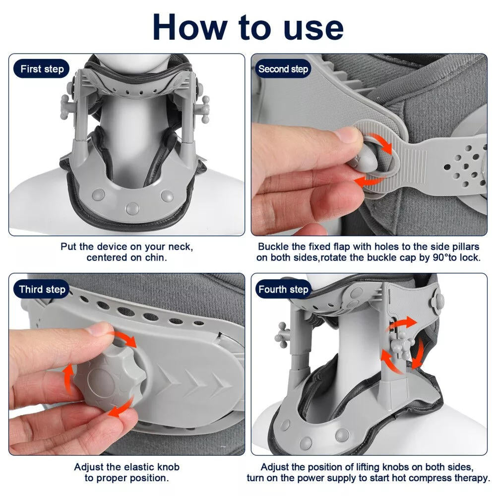 Neck Stretcher Traction Device with heat, adjustable heights; ergonomic design, precision pressure points for neck pain relie