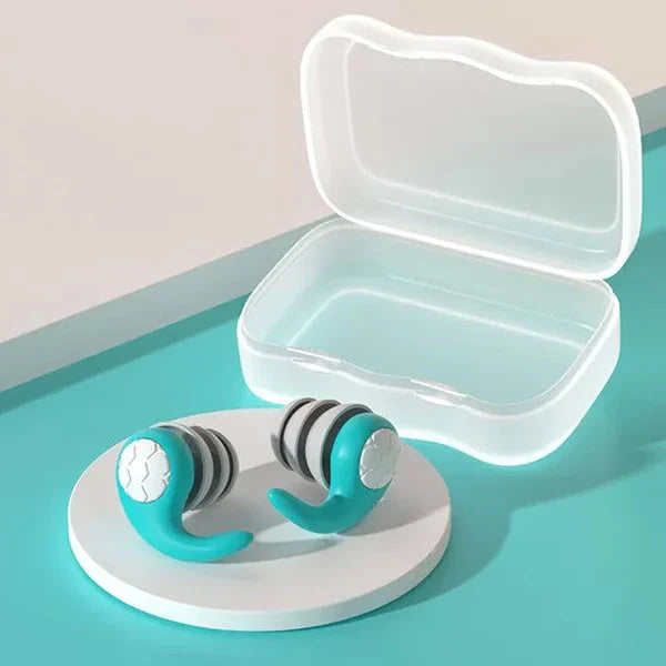 "Noise Cancelling Silicone Earplugs, reusable, colorful set, soft silicone material, tech gadgets, comfort fit, serene use."