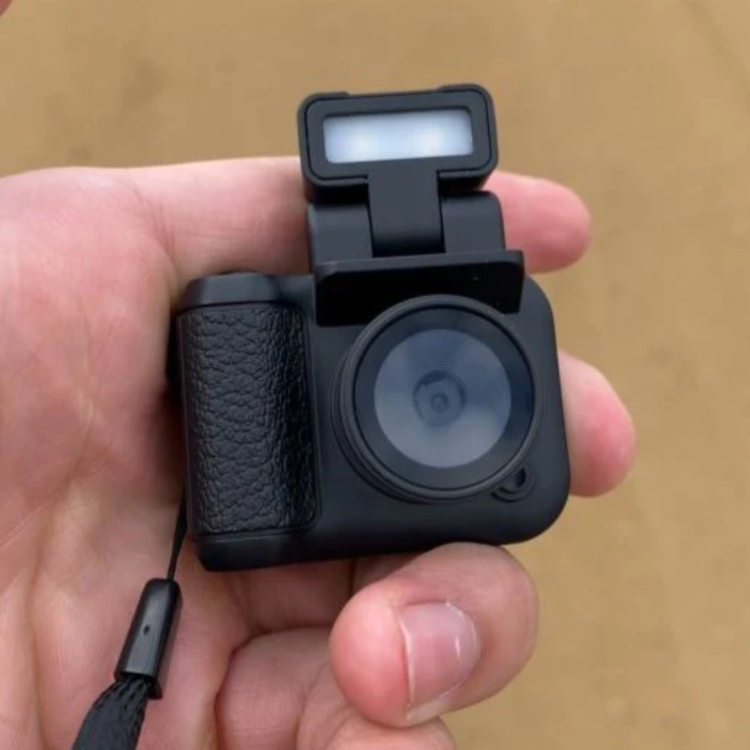 "Retro-inspired mini digital camera with vintage design, compact size, and modern features, perfect for travel photography."