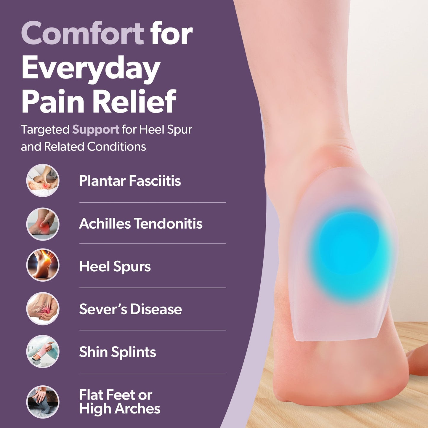 Silicone Heel Spur Shoe Inserts with Gel Cushions - Unisex Pain Relief - Lexians
