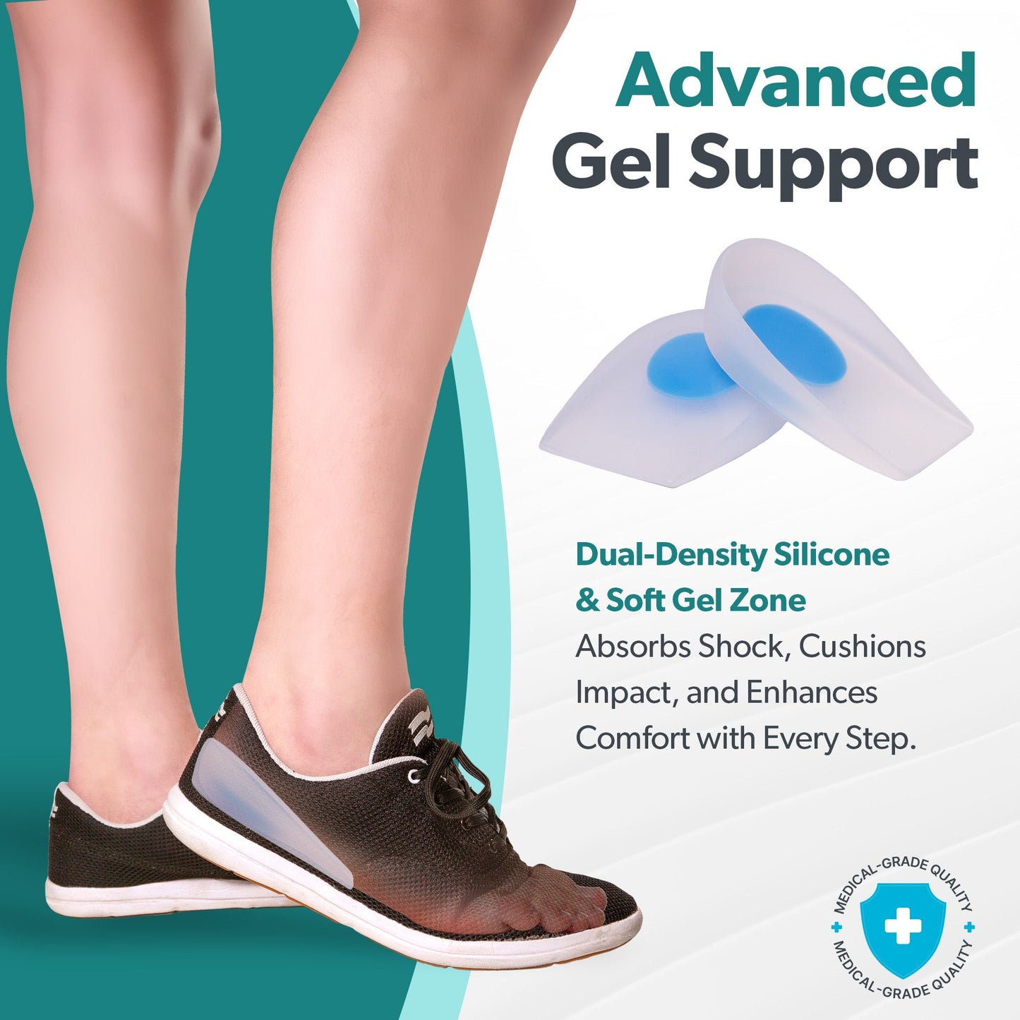 Silicone Heel Spur Shoe Inserts with Gel Cushions - Unisex Pain Relief - Lexians